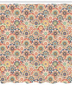 Old Fashioned Floral Display Geometric Pattern Shower Curtain For Modern Bathroom Decor
