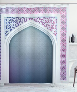 Old Geometric Motifs Print Shower Curtain For A Vintage Bathroom Remodel