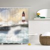 Old Lighthouse Ocean Full Moon Red and White Shower Curtain for Bathroom Decor