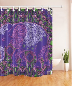 Old Purple India Elephant Fabric Bathroom Shower Curtain for Home Decor - Unbranded
