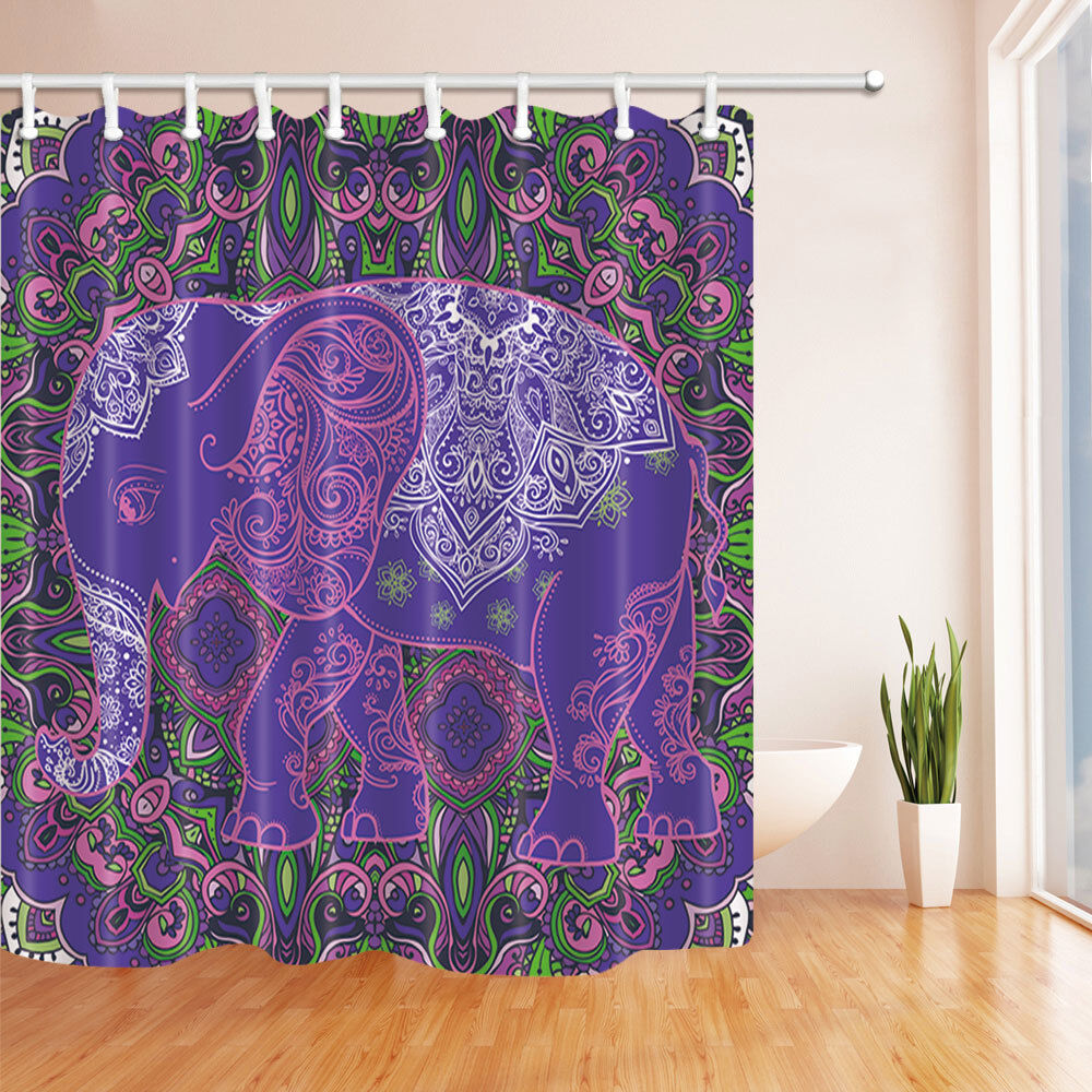 Old Purple India Elephant Fabric Bathroom Shower Curtain for Home Decor - Unbranded