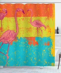 Old Style Grunge Flamingo Decor Shower Curtain - Colorful Bathroom Decor