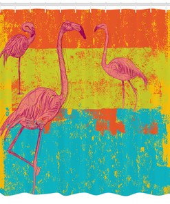 Old Style Grunge Flamingo Decor Shower Curtain - Colorful Bathroom Decor