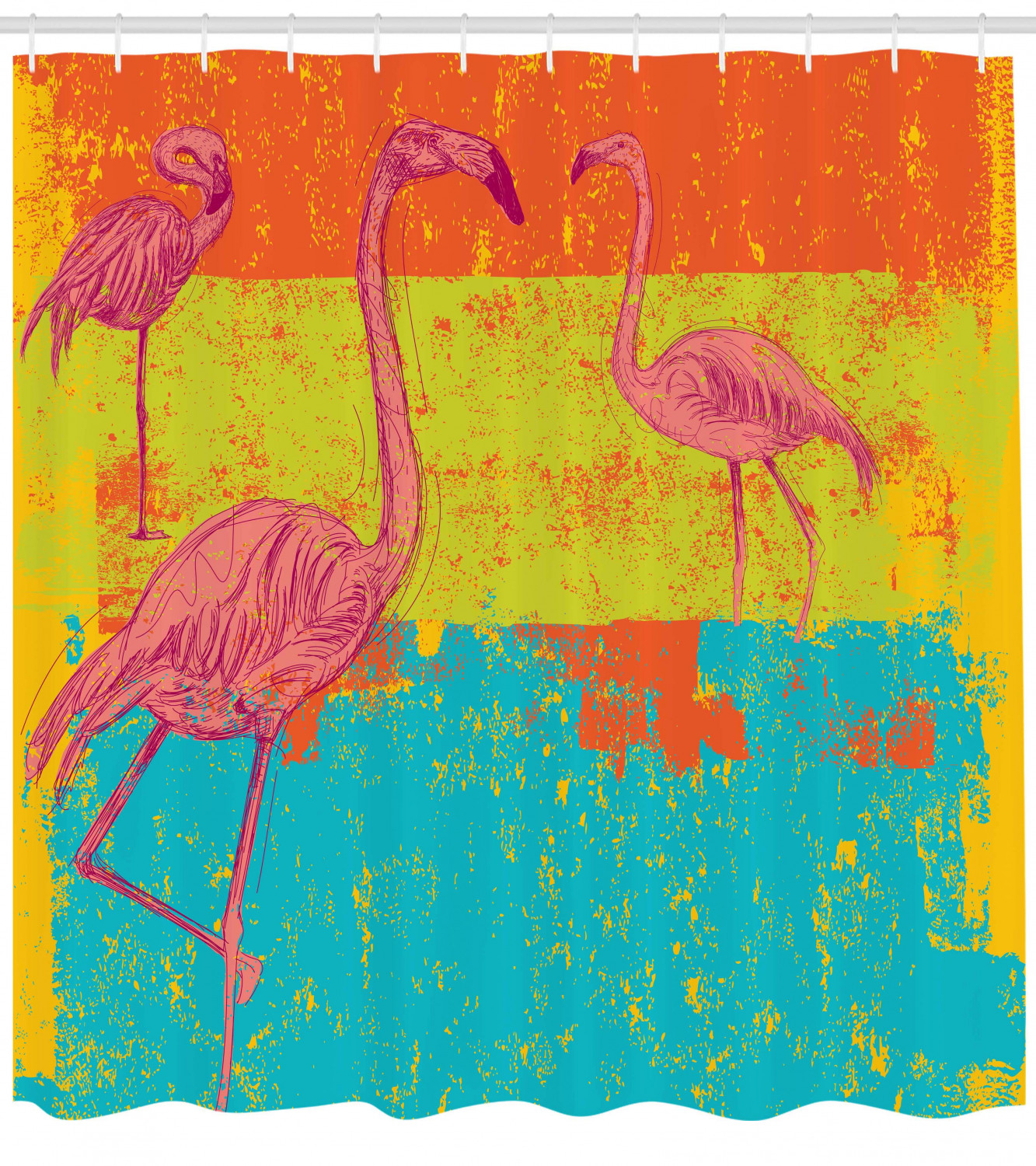 Old Style Grunge Flamingo Decor Shower Curtain - Colorful Bathroom Decor