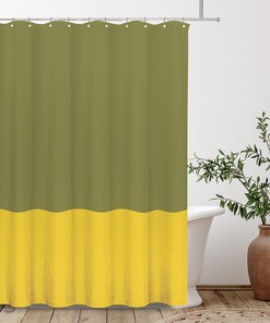 Olive Green Lemon Yellow Splicing Shower Curtain for Bold and Modern Bathroom Decor