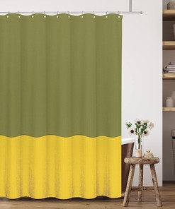 Olive Green Lemon Yellow Splicing Shower Curtain for Bold and Modern Bathroom Decor