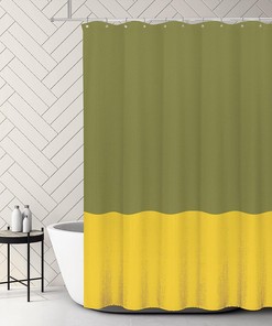 Olive Green Lemon Yellow Splicing Shower Curtain for Bold and Modern Bathroom Decor