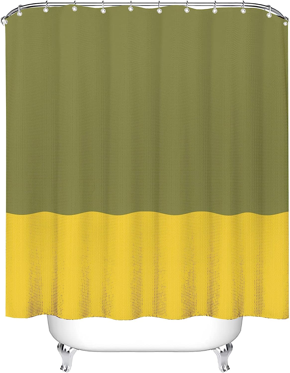 Olive Green Lemon Yellow Splicing Shower Curtain for Bold and Modern Bathroom Decor