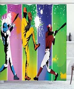 Ombre Baseball Grunge Splash Print Shower Curtain for Bathroom Decor - Unbranded