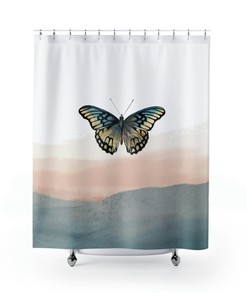 Ombre Butterfly Boho Shower Curtain with Gradient Colors for Bathroom Decor