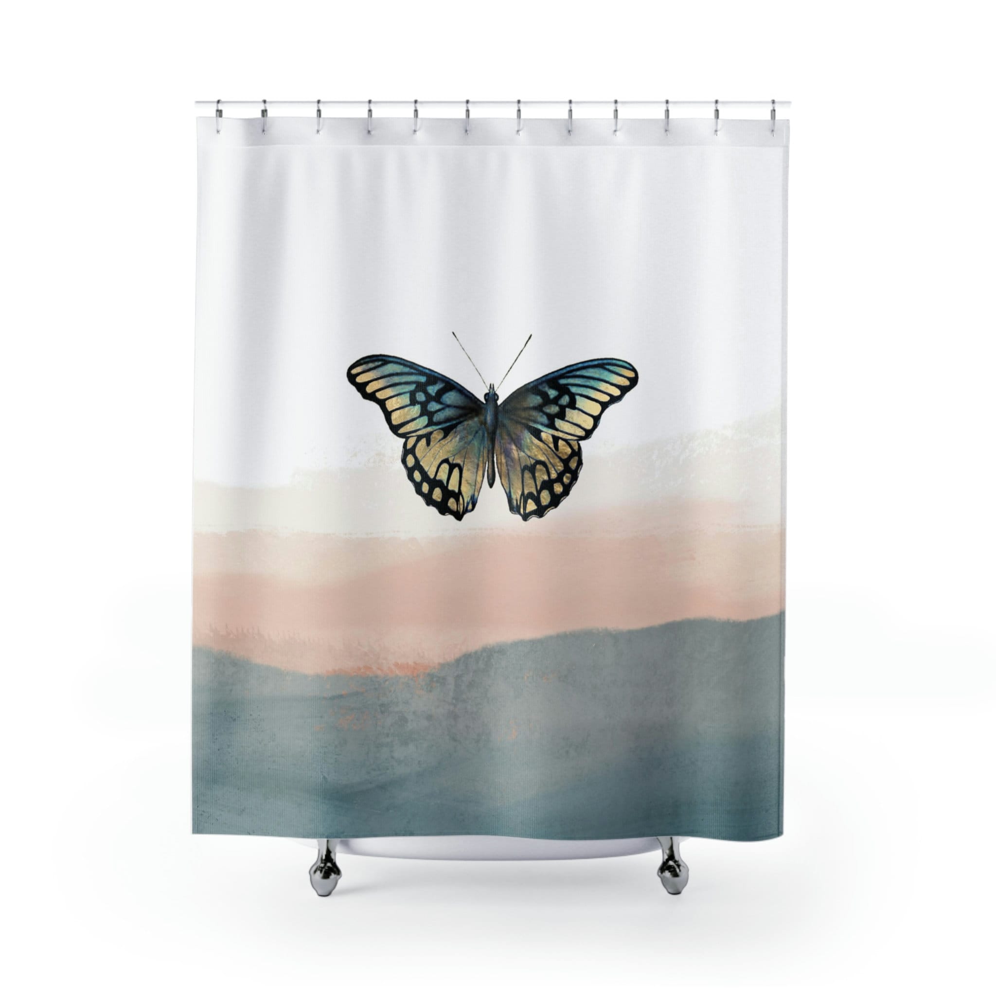 Ombre Butterfly Boho Shower Curtain with Gradient Colors for Bathroom Decor
