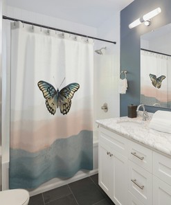 Ombre Butterfly Boho Shower Curtain with Gradient Colors for Bathroom Decor