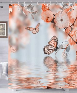 Ombre Butterfly Reflection Shower Curtain Butterfly Water Print Decor for Bathroom Privacy 