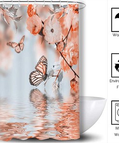 Ombre Butterfly Reflection Shower Curtain Butterfly Water Print Decor for Bathroom Privacy