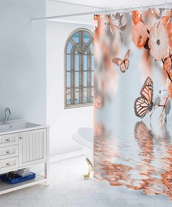 Ombre Butterfly Reflection Shower Curtain Butterfly Water Print Decor for Bathroom Privacy 