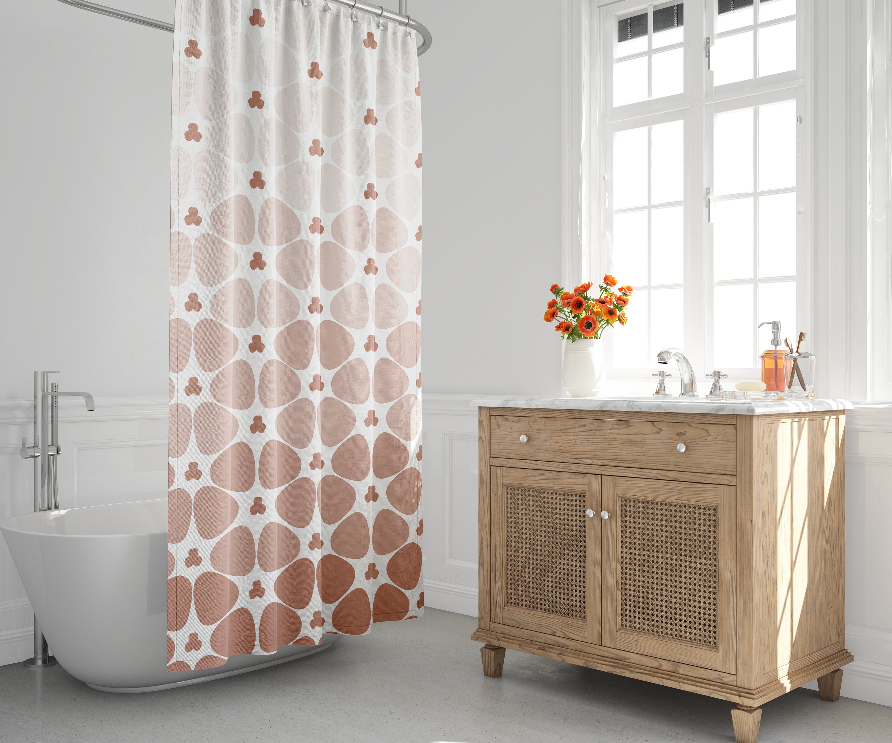 Ombre Floral Burst Unique Shower Curtain For Mid Century Modern Bathroom Decor