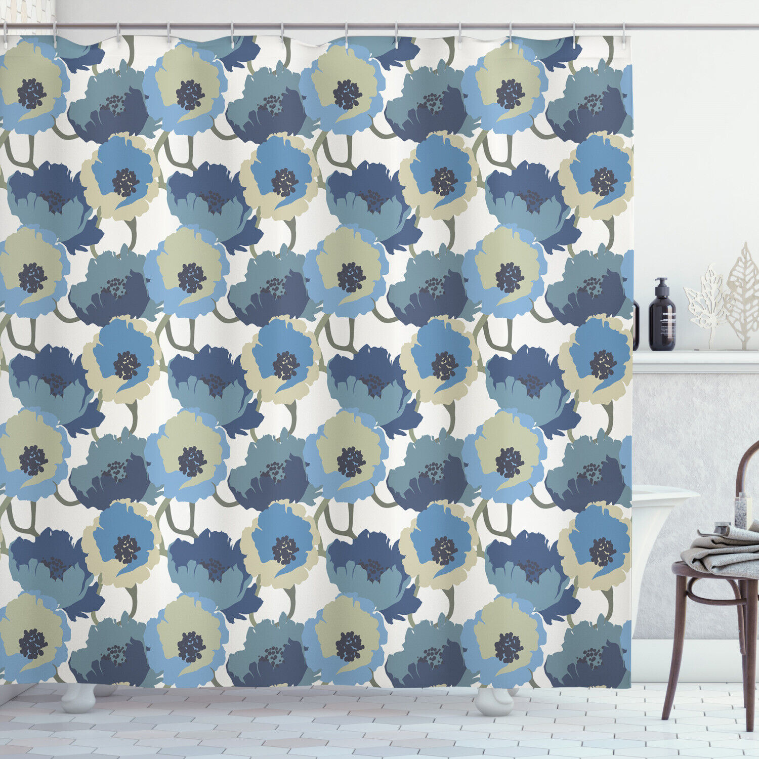 Ombre Romantic Flowers Print Shower Curtain With Elegant Design