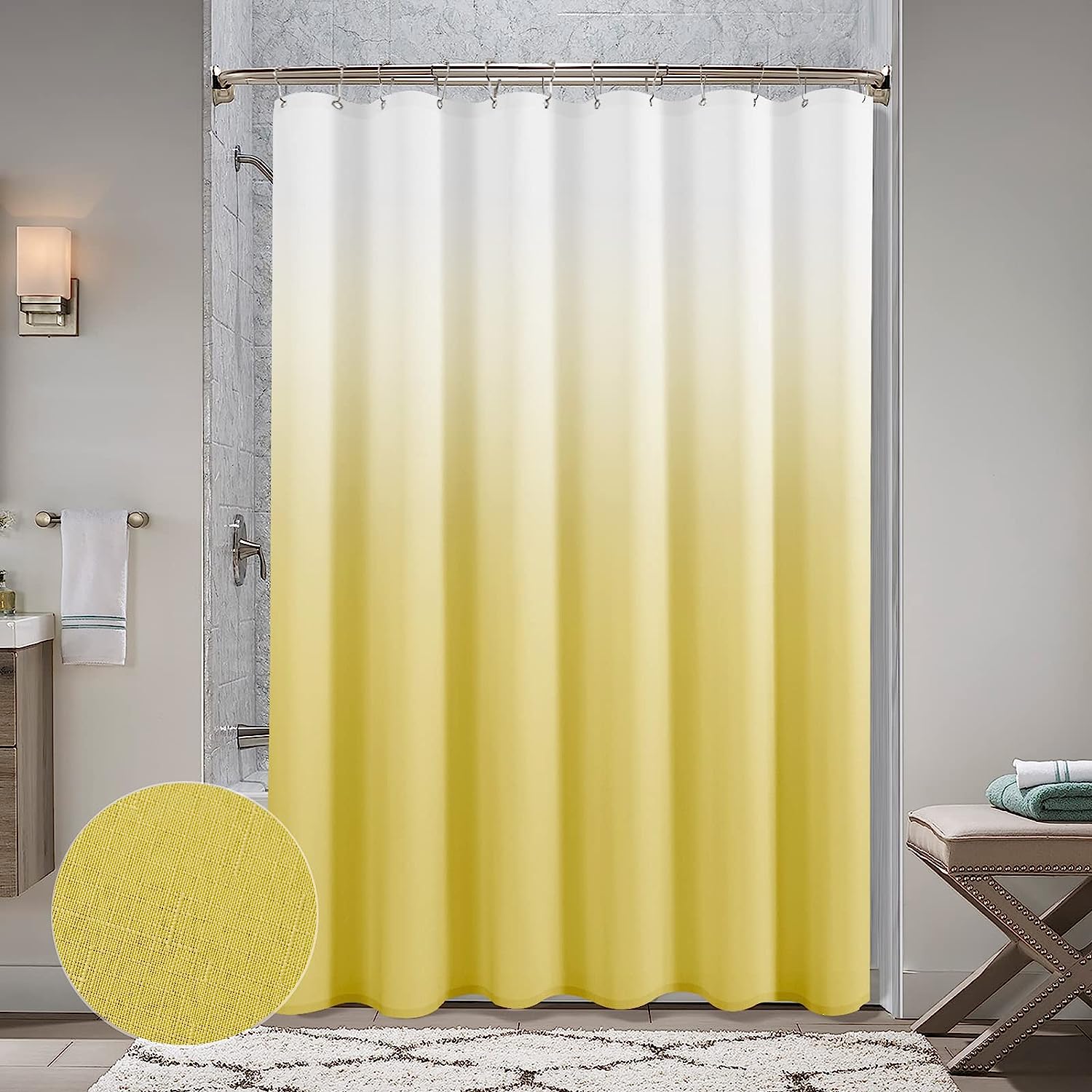 Ombre Textured Lemon Yellow Shower Curtain, Luxury Bathroom Decor