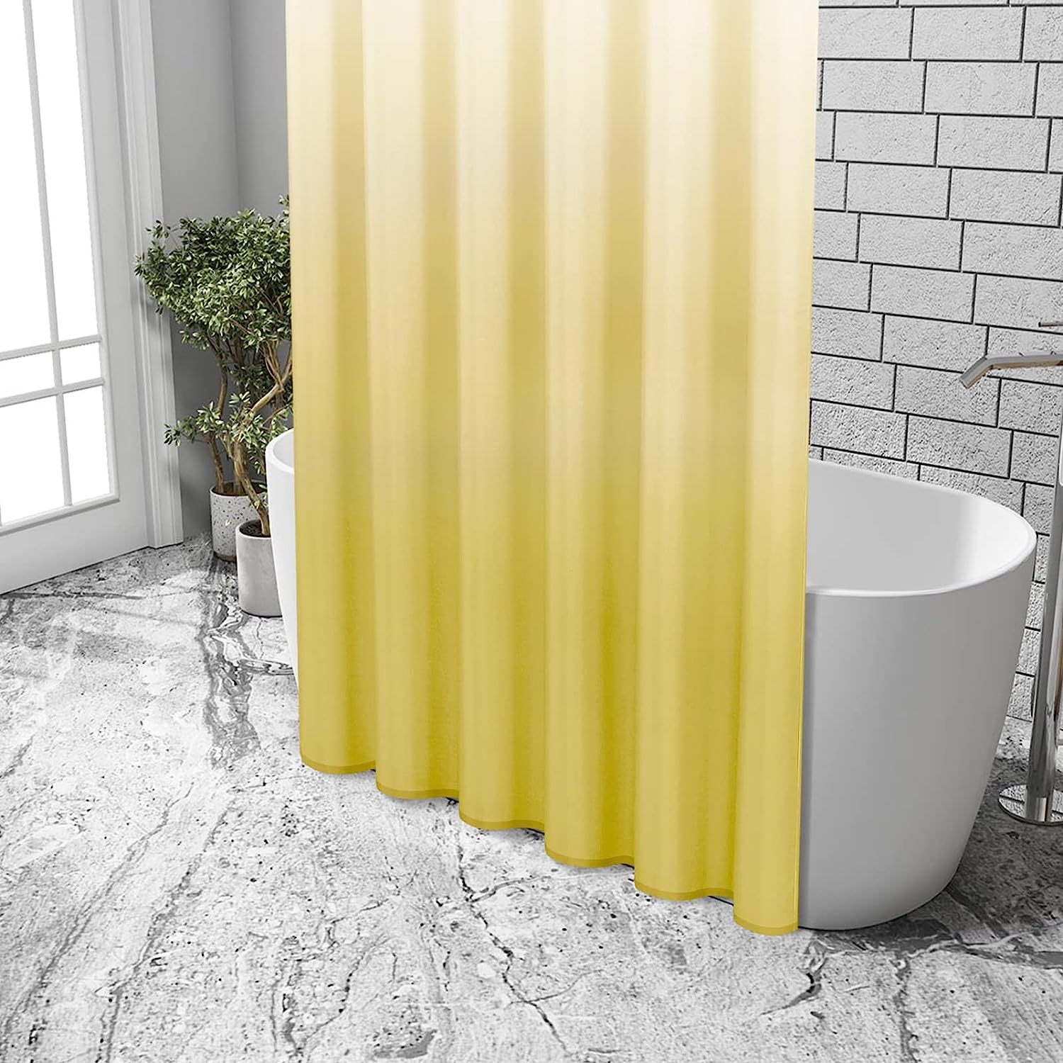 Ombre Textured Lemon Yellow Shower Curtain, Luxury Bathroom Decor
