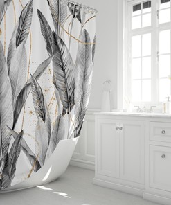 Ombre Tropical Jungle Plant Leaves Boho Shower Curtain With Black Gray White And Zen Floral Print