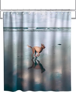 On The Beach Theme Running Dog Funny Shower Curtain Bathroom Decor