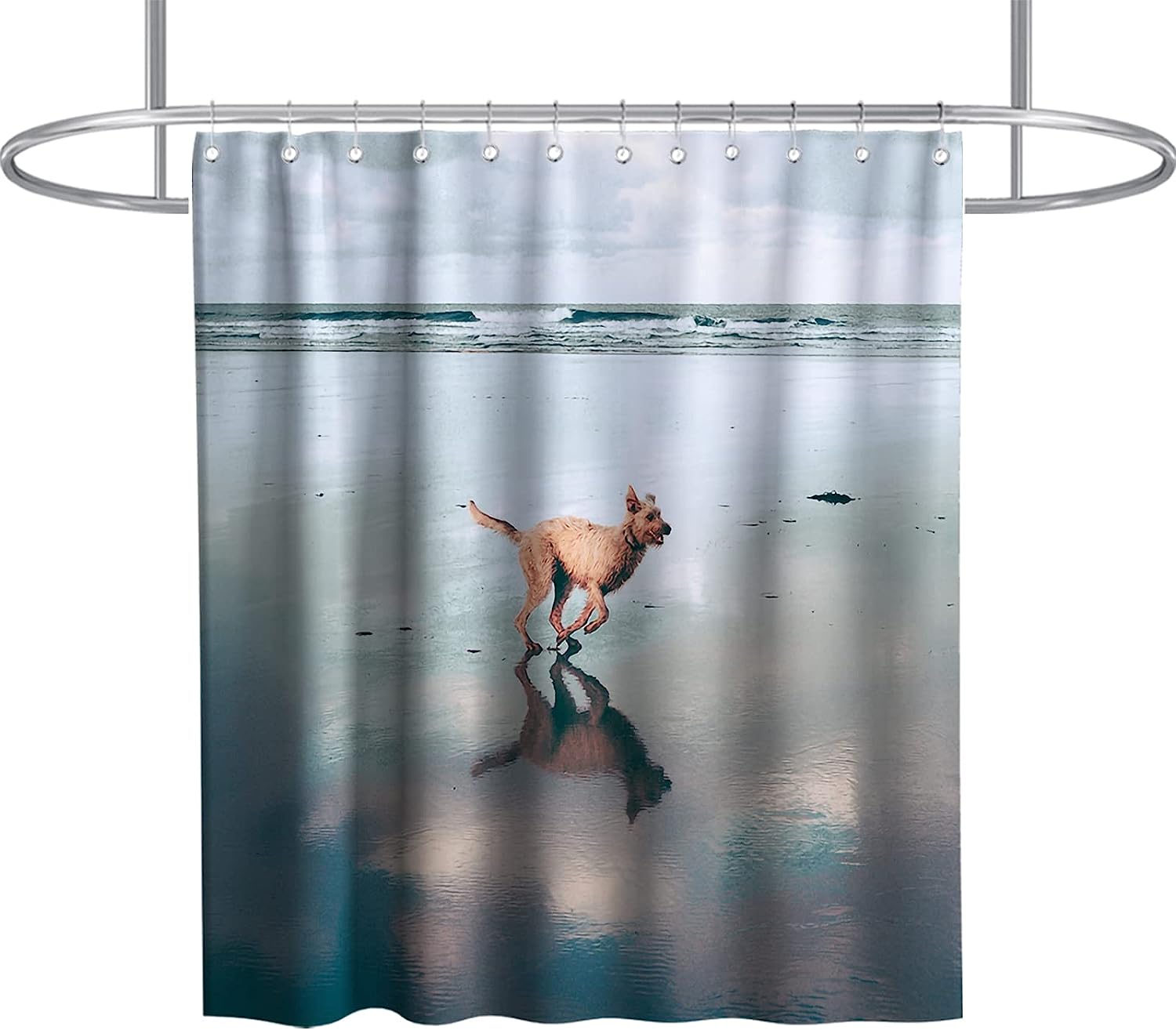 On The Beach Theme Running Dog Funny Shower Curtain Bathroom Decor