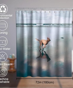 On The Beach Theme Running Dog Funny Shower Curtain Bathroom Decor