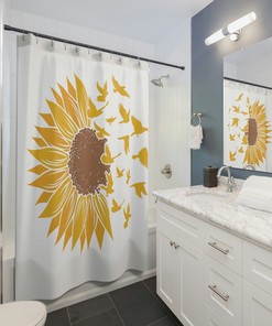 One Big Sunflower Shower Curtain - Nature Inspired Floral Design for Bathroom