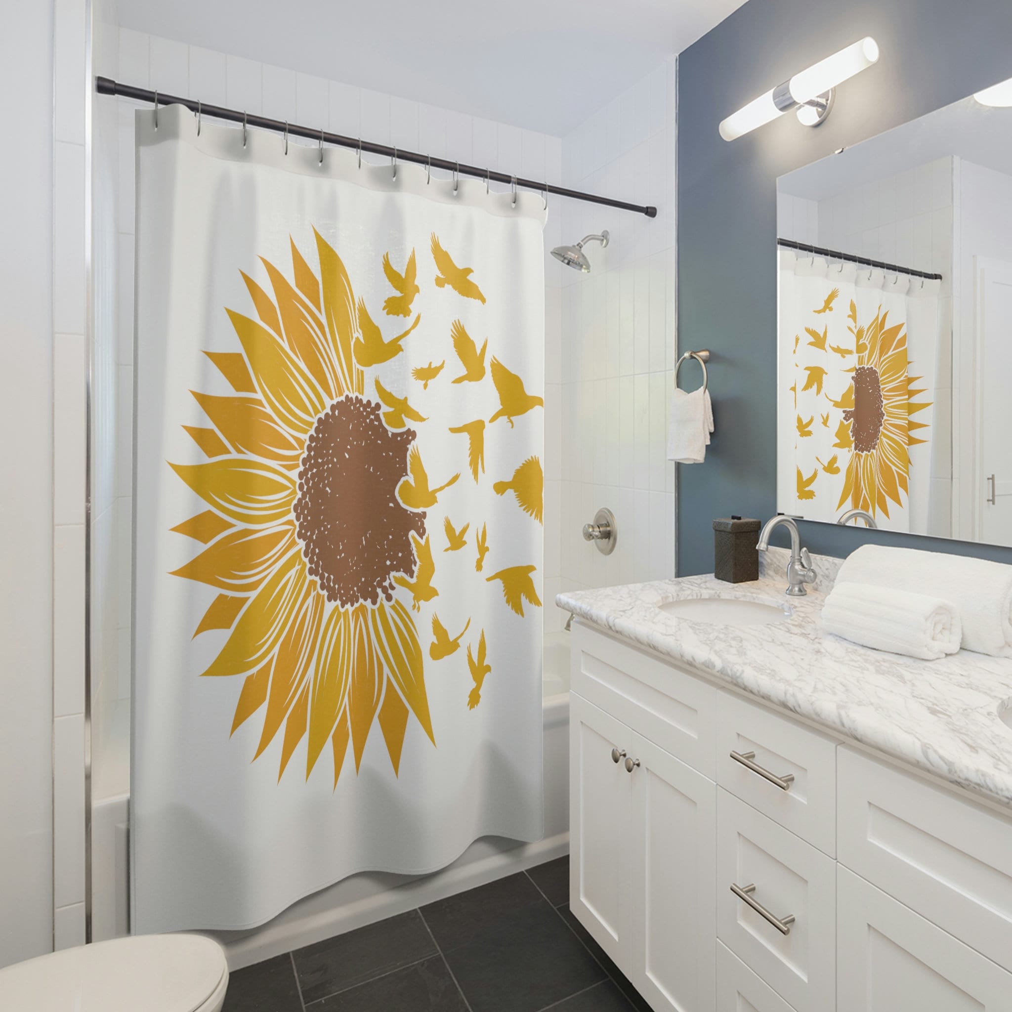 One Big Sunflower Shower Curtain - Nature Inspired Floral Design for Bathroom