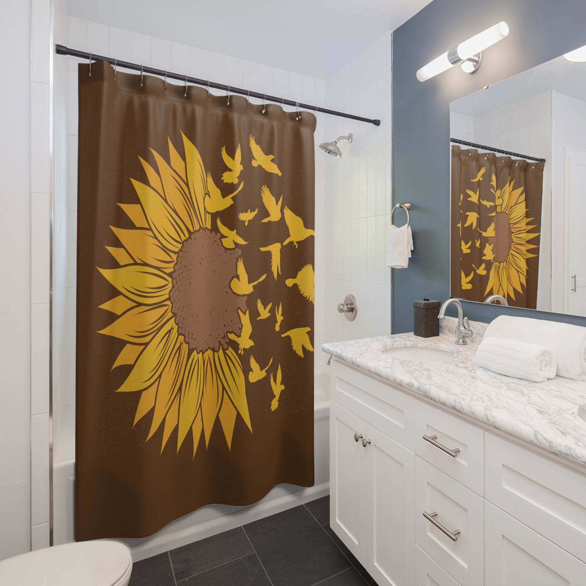 One Big Sunflower Shower Curtain - Nature Inspired Floral Design for Bathroom