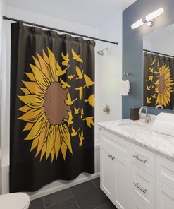 One Big Sunflower Shower Curtain - Nature Inspired Floral Design for Bathroom