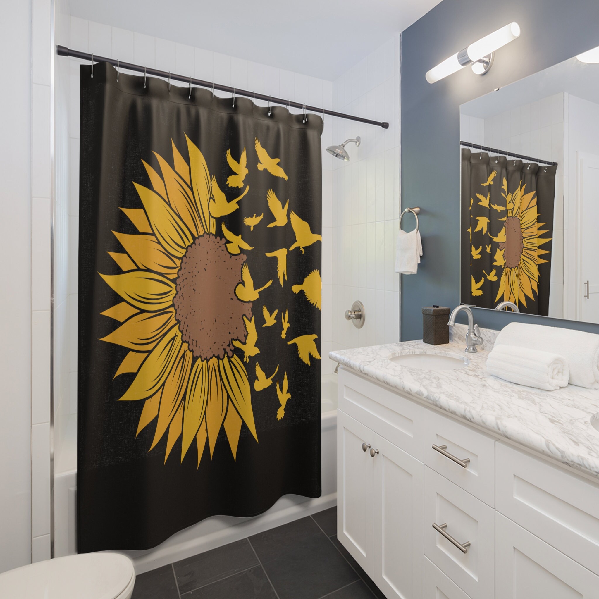 One Big Sunflower Shower Curtain - Nature Inspired Floral Design for Bathroom