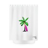 One of a Kind: Palm Trees and Surfboard Shower Curtain with a Peaceful Tropical Island Scene