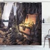 Open Treasure Chest With Pirates Shower Curtain, Charcoal Grey Amber Cloth Fabric Bathroom Decors