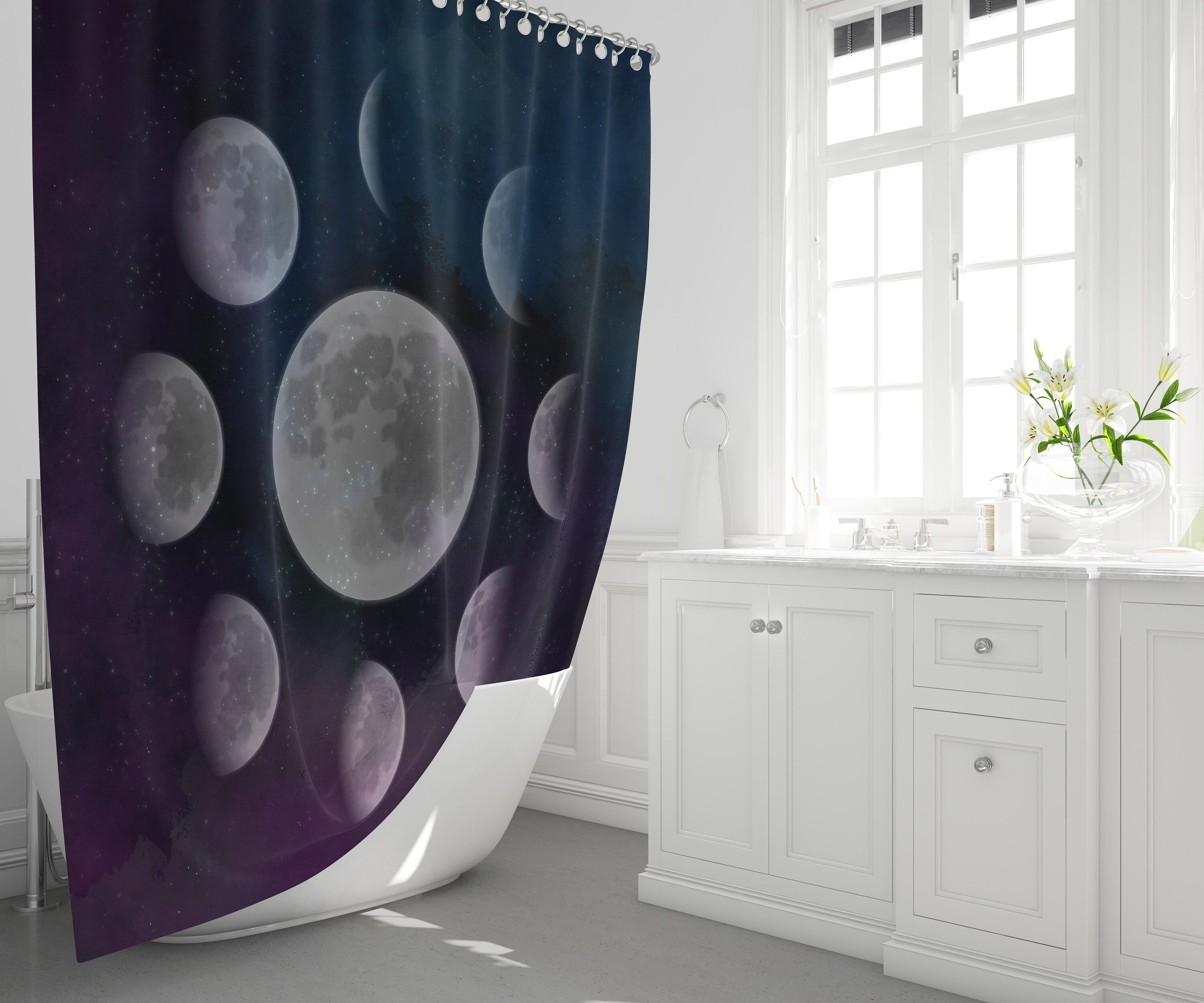Options of Zodiac Phases of the Moon Shower Curtain for Astrology Fans