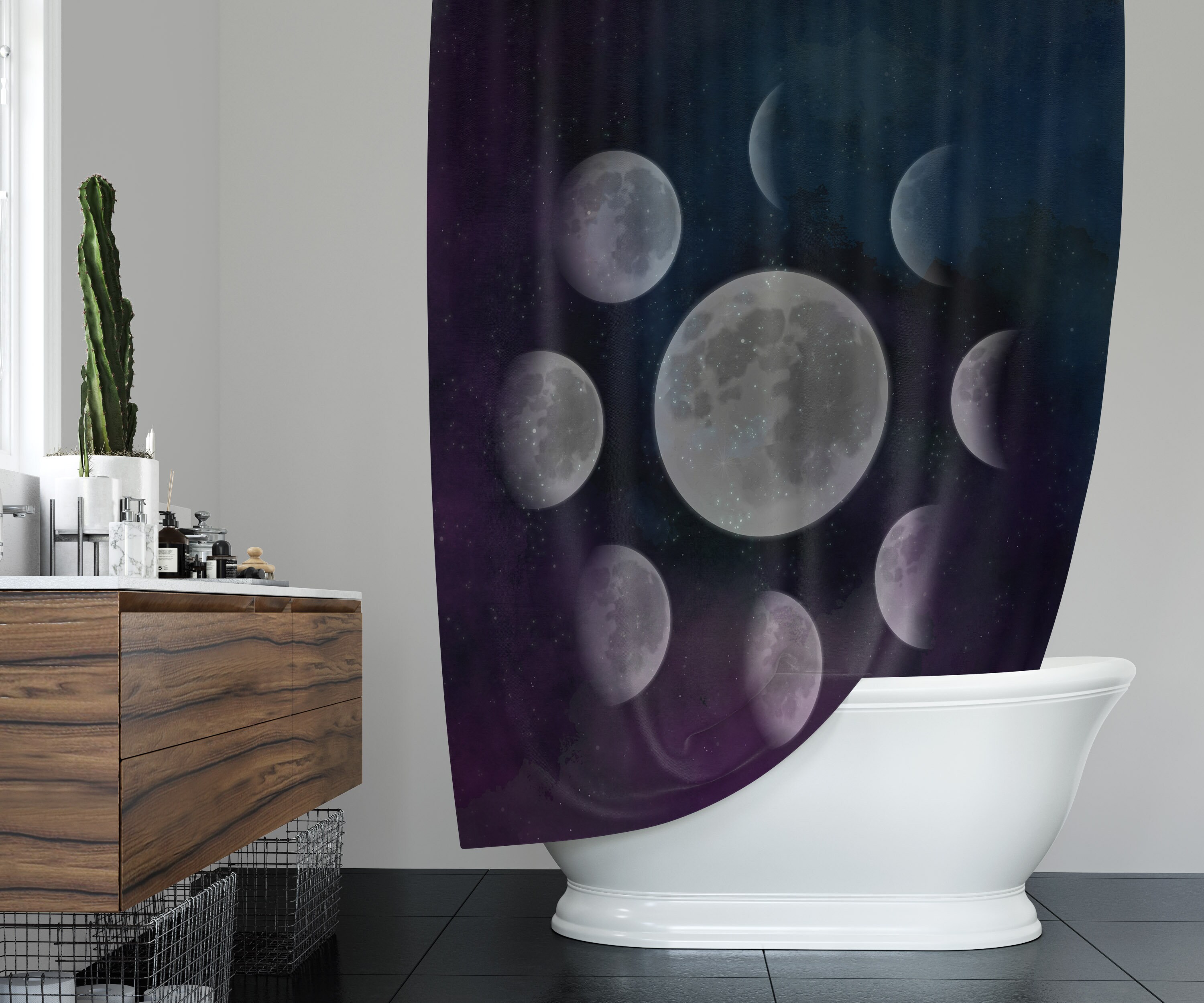 Options of Zodiac Phases of the Moon Shower Curtain for Astrology Fans