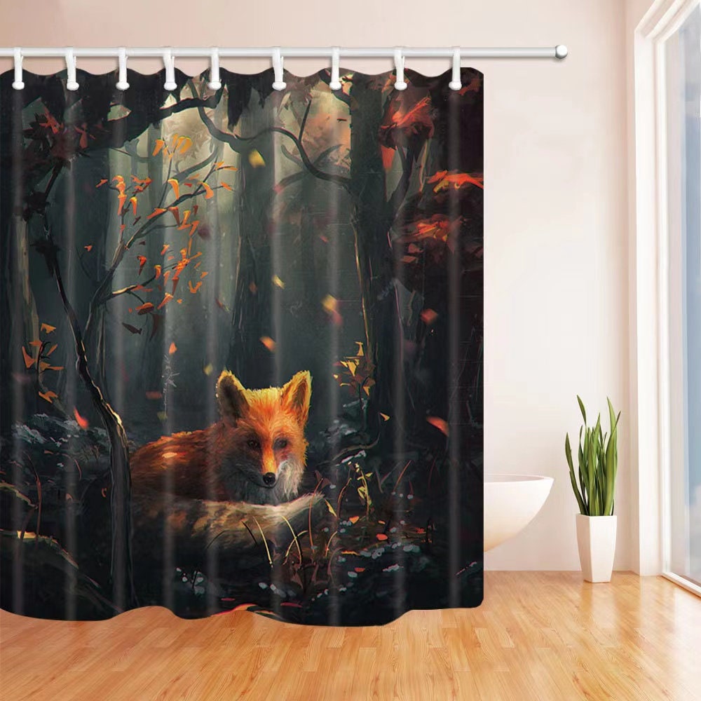 Orange And Black Shower Curtain - Modern Autumn Forest Design
