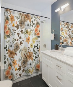 Orange And Brown Flowers Shower Curtain For A Warm Summer Decorr