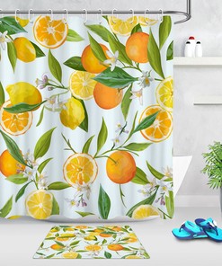 Orange And Lemon Pattern Print Fruit Shower Curtain For Bathroom