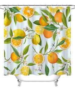 Orange And Lemon Pattern Print Fruit Shower Curtain For Bathroom