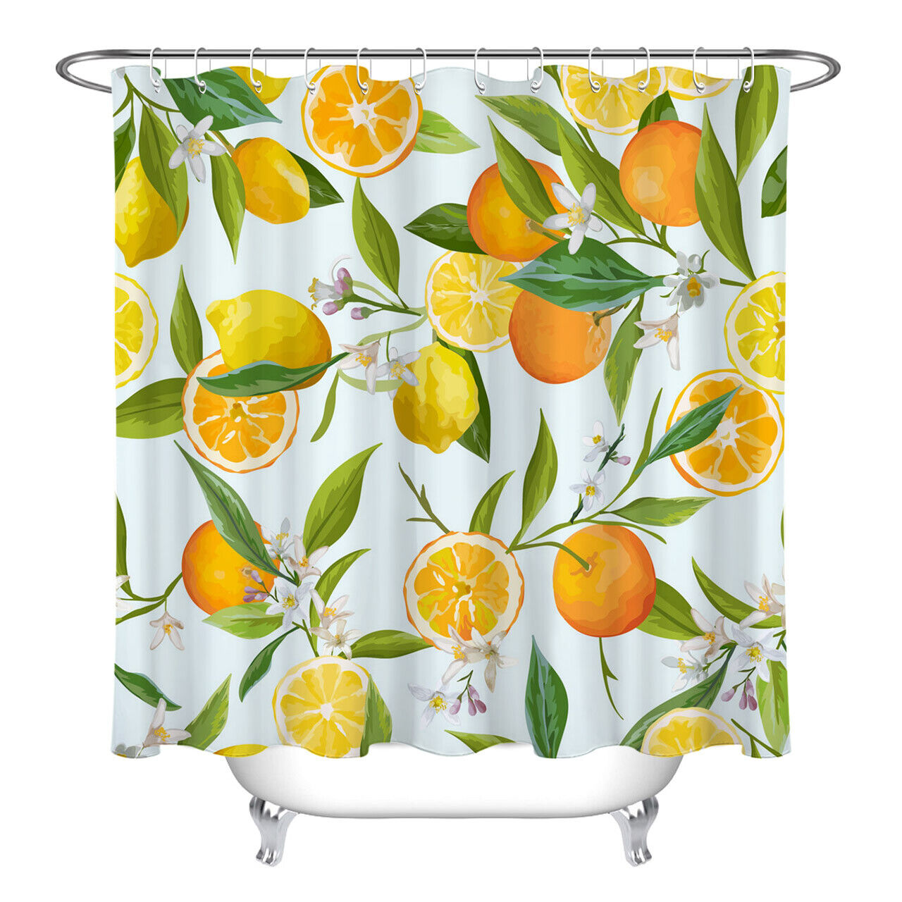 Orange And Lemon Pattern Print Fruit Shower Curtain For Bathroom