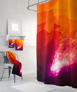 Orange Art Triangles Mosaic Polygon Flowers Geometric Pattern Fabric Shower Curtain