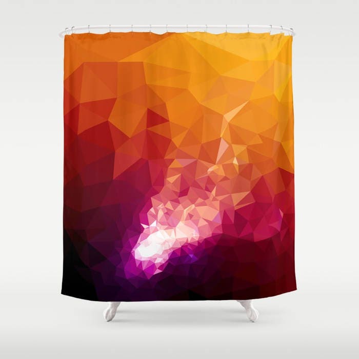 Orange Art Triangles Mosaic Polygon Flowers Geometric Pattern Fabric Shower Curtain