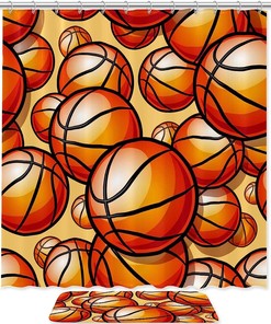 Orange Basketball Pattern Shower Curtain with Sporty Vibe 