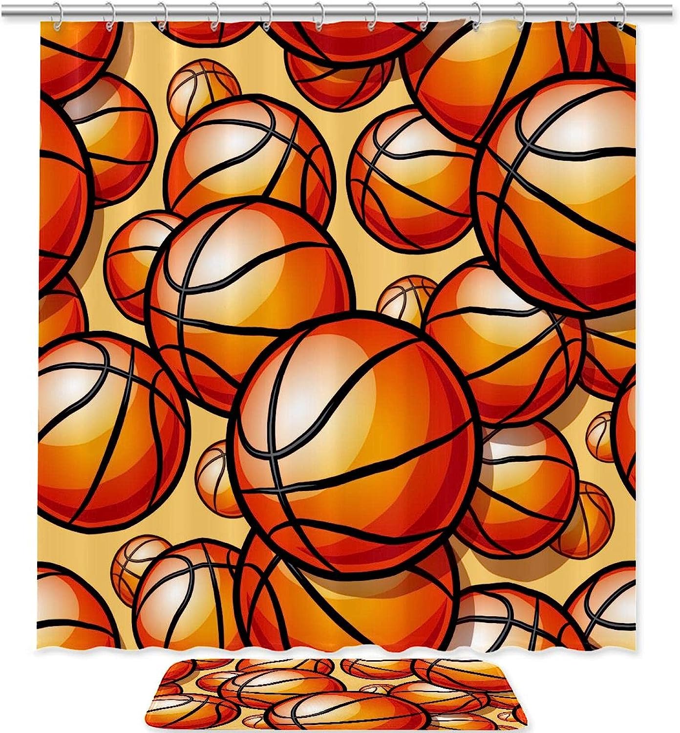 Orange Basketball Pattern Shower Curtain with Sporty Vibe