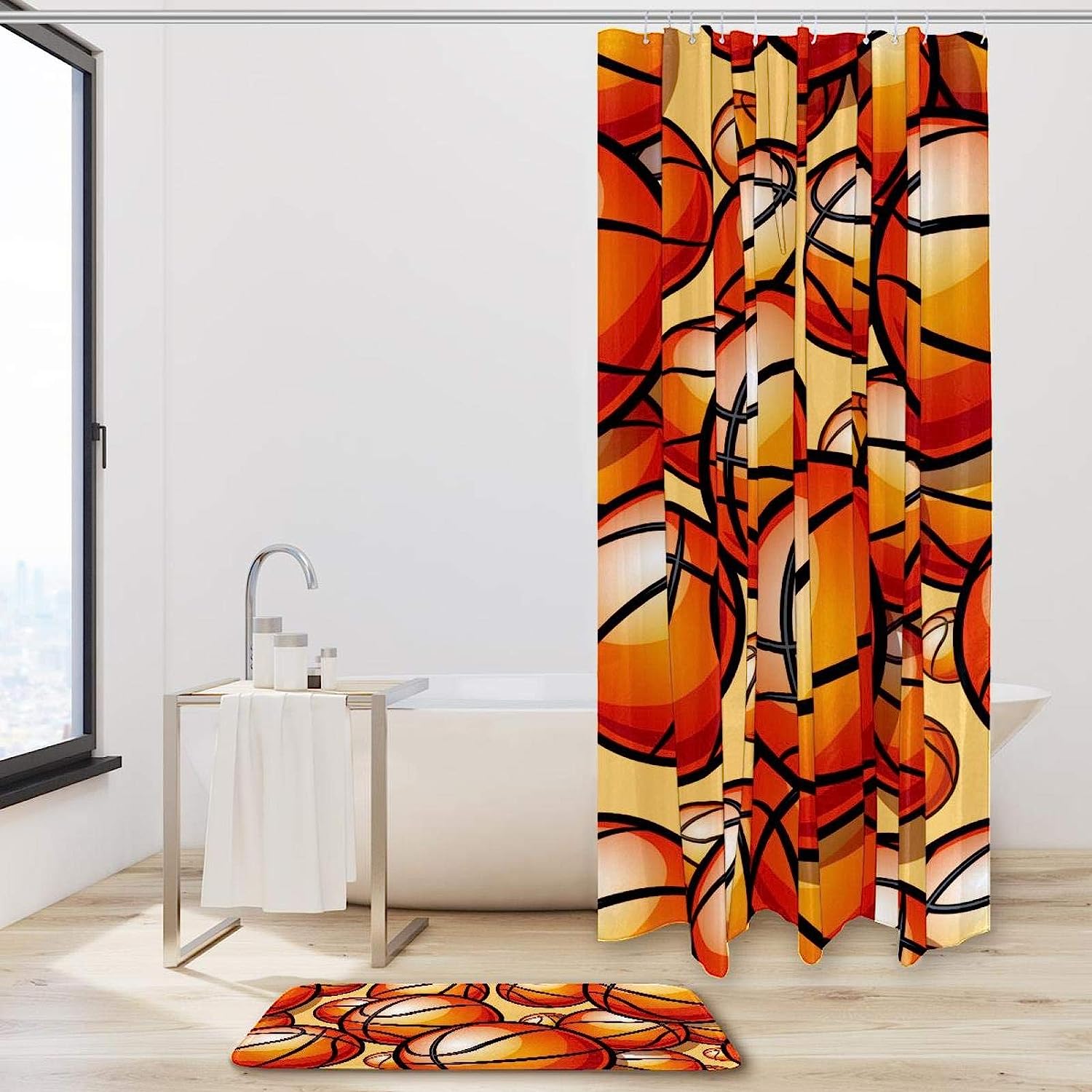 Orange Basketball Pattern Shower Curtain with Sporty Vibe