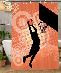 Orange Black Basketball Player Competition Shower Curtain for Sports Bathroom Decor