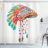 Orange Blue Watercolor Tribal Native Chief Headdress Shower Curtain