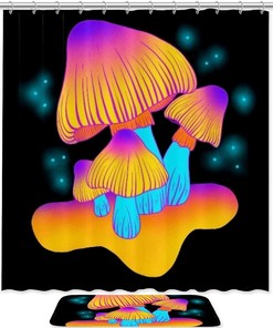 Orange Canopy Mushroom Printed Bathroom Tub Set With Waterproof Fabric Shower Curtain