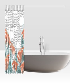 Orange Daisies and Poker Dots Print Fabric Shower Curtain